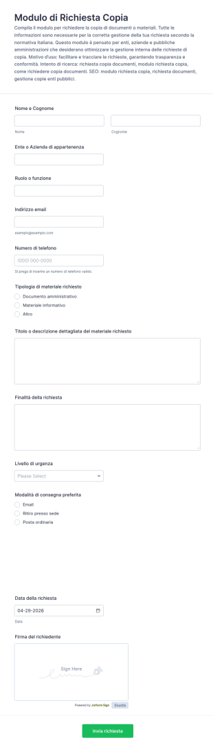 Modulo Di Richiesta Copia