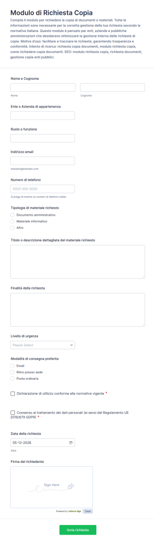 Modulo Di Richiesta Copia