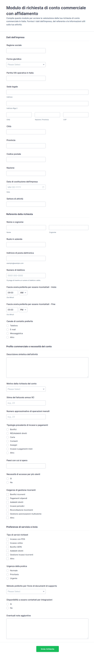 Modulo Di Richiesta Credito Per Aziende