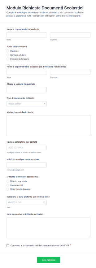 Modulo Di Richiesta Dati Studenteschi