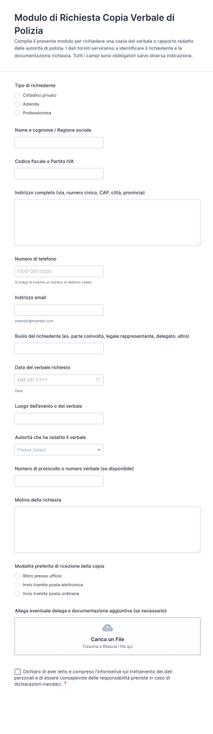 Modulo Di Richiesta Denuncia Polizia
