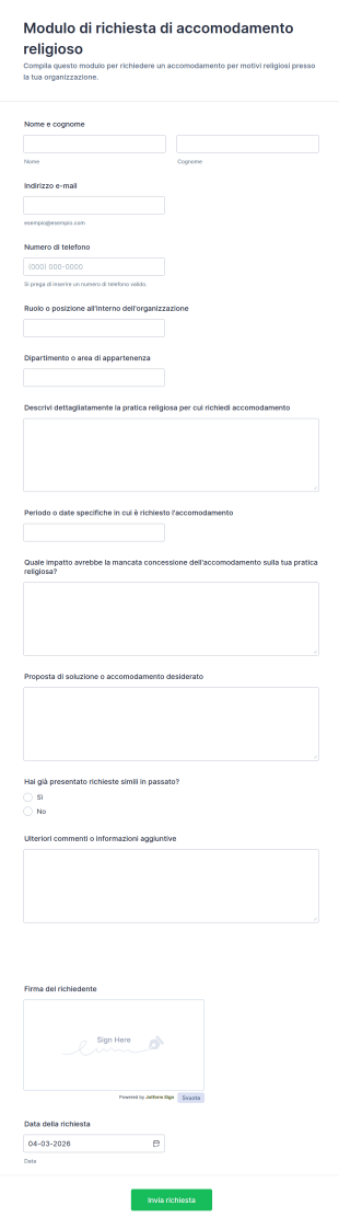 Modulo Di Richiesta Di Accomodazione Religiosa