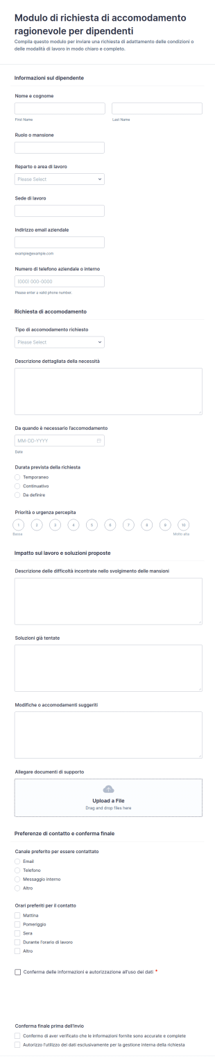 Modulo Di Richiesta Di Adattamento Ragionevole Per Dipendenti