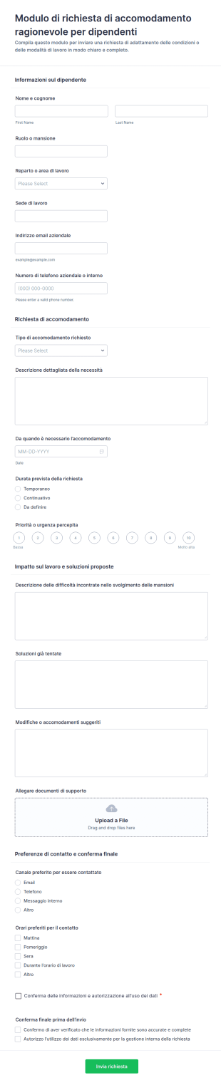 Modulo Di Richiesta Di Adattamento Ragionevole Per Dipendenti