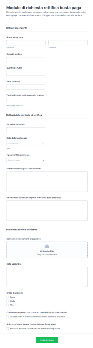 Modulo Di Richiesta Di Adeguamento Retributivo