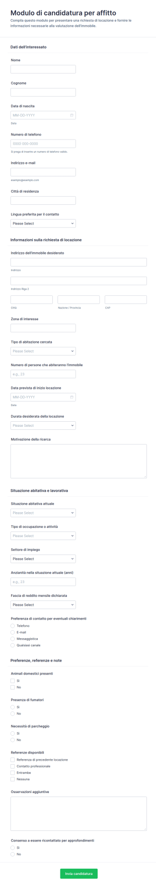 Modulo Di Richiesta Di Affitto