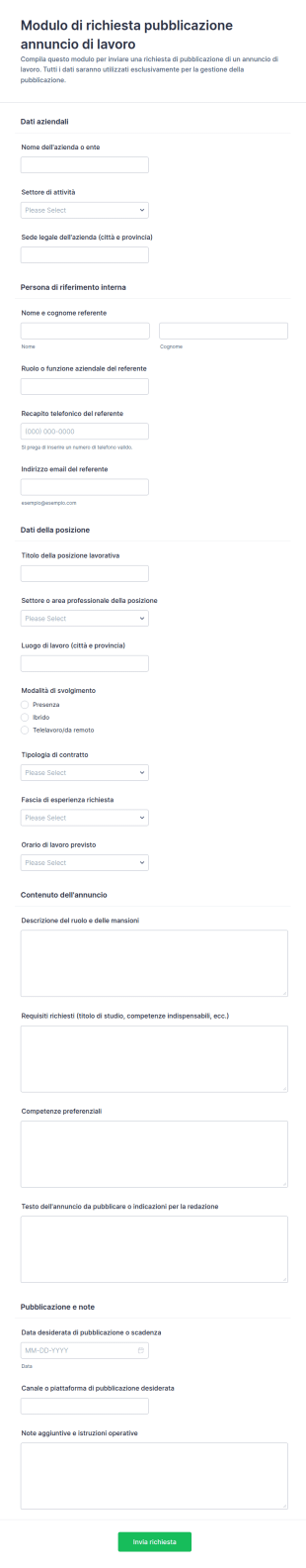 Modulo Di Richiesta Di Annuncio Di Lavoro