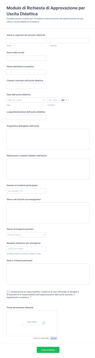 Modulo Di Richiesta Di Approvazione Per Uscita Didattica