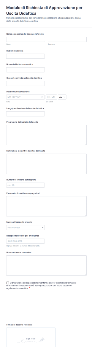 Modulo Di Richiesta Di Approvazione Per Uscita Didattica