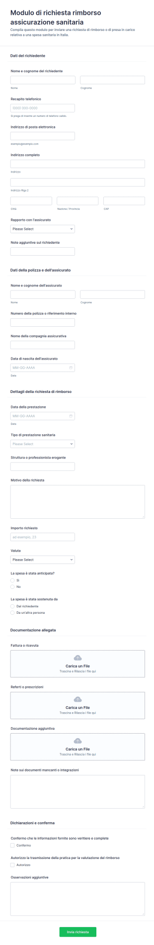 Modulo Di Richiesta Di Assicurazione Sanitaria