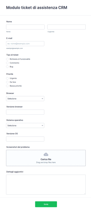 Modulo Di Richiesta Di Assistenza CRM