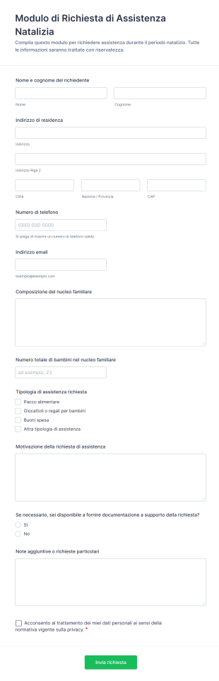 Modulo Di Richiesta Di Assistenza Natalizia