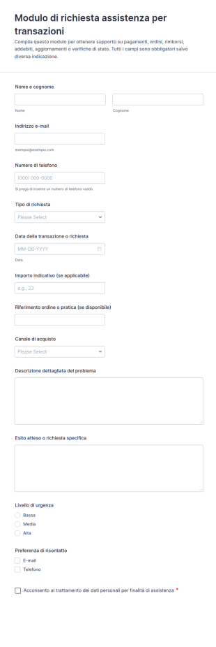 Modulo Di Richiesta Di Assistenza Transazionale
