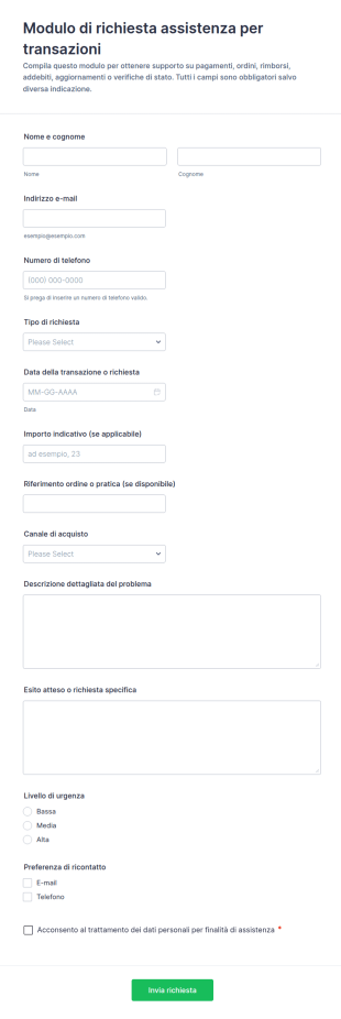 Modulo Di Richiesta Di Assistenza Transazionale