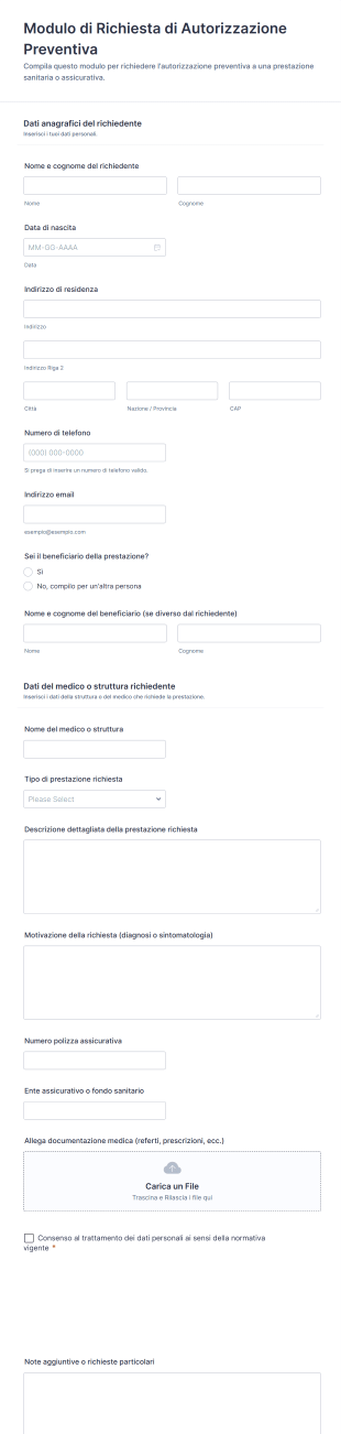 Modulo Di Richiesta Di Autorizzazione Preventiva