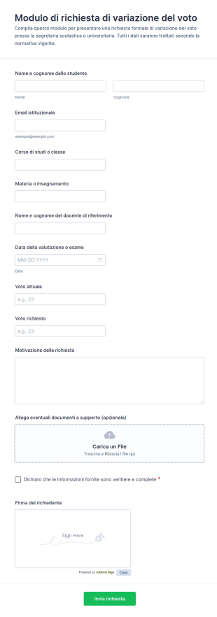 Modulo Di Richiesta Di Cambio Di Voto