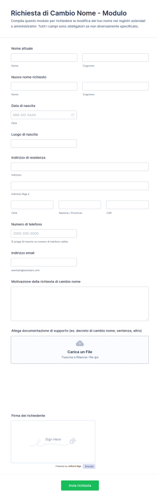 Modulo Di Richiesta Di Cambio Nome Form