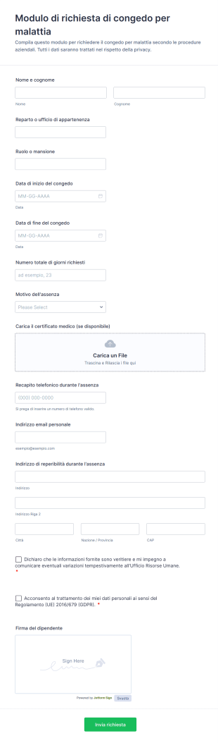 Modulo Di Richiesta Di Congedo Per Malattia