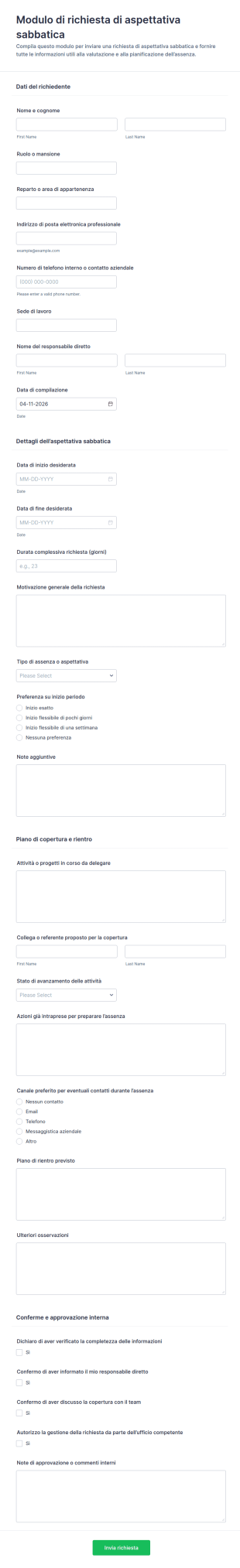 Modulo Di Richiesta Di Congedo Sabbatico