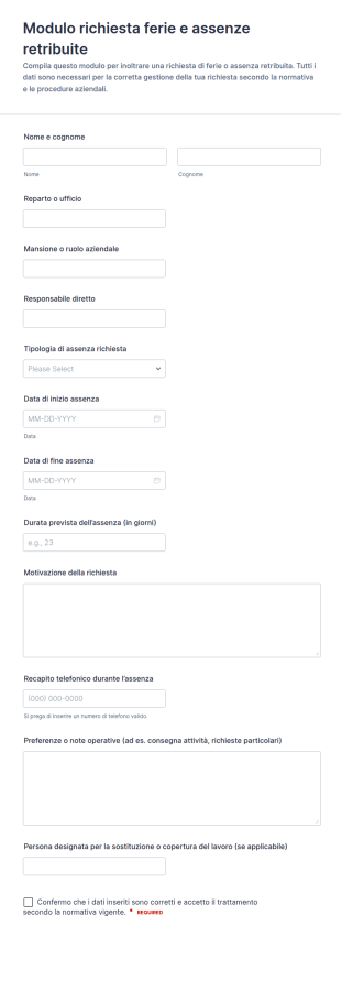 Modulo Di Richiesta Di Congedo Straordinario