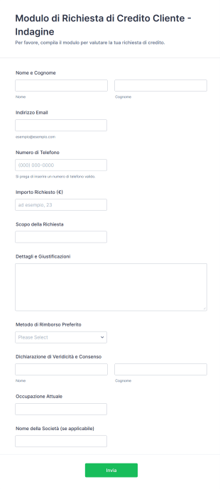 Modulo Di Richiesta Di Credito Cliente Indagine