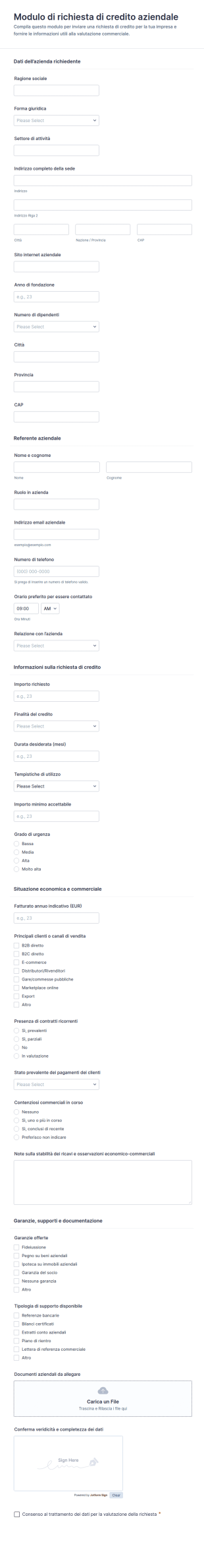 Modulo Di Richiesta Di Credito Commerciale