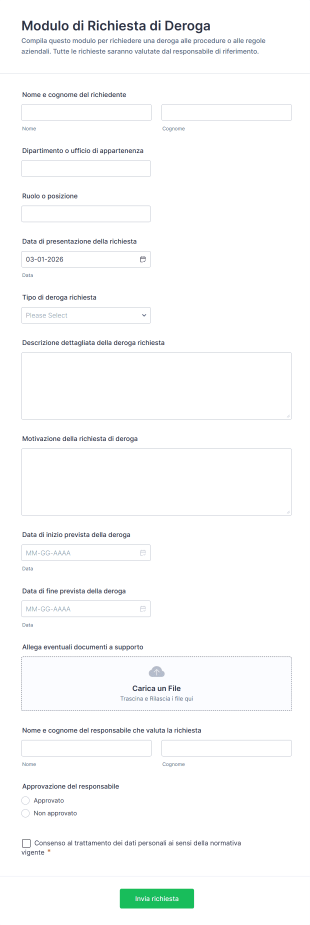 Modulo Di Richiesta Di Deroga