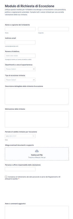Modulo Di Richiesta Di Eccezione