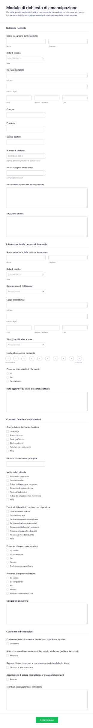 Modulo Di Richiesta Di Emancipazione