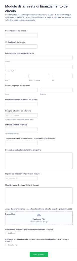 Modulo Di Richiesta Di Finanziamento Del Club