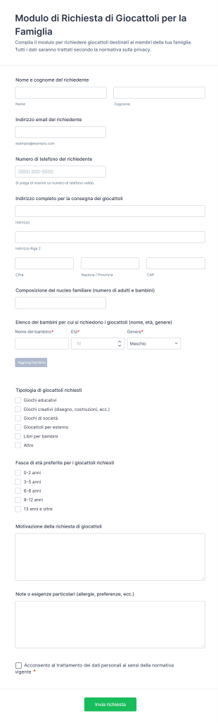 Modulo Di Richiesta Di Giocattoli Per La Famiglia
