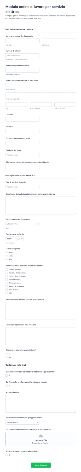 Modulo Di Richiesta Di Intervento Elettrico