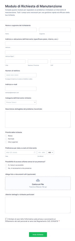 Modulo Di Richiesta Di Manutenzione