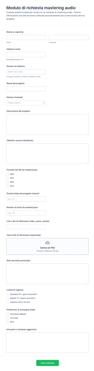 Modulo Di Richiesta Di Masterizzazione Audio