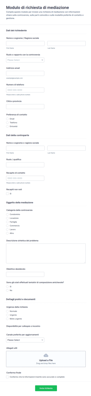 Modulo Di Richiesta Di Mediazione