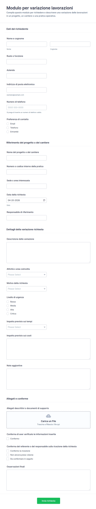 Modulo Di Richiesta Di Modifica Del Campo