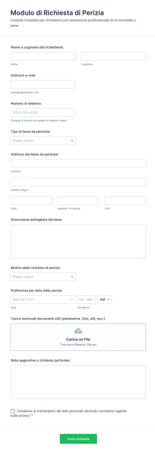 Modulo Di Richiesta Di Perizia
