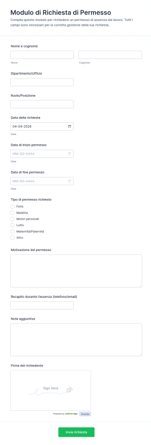 Modulo Di Richiesta Di Permesso Di Lavoro