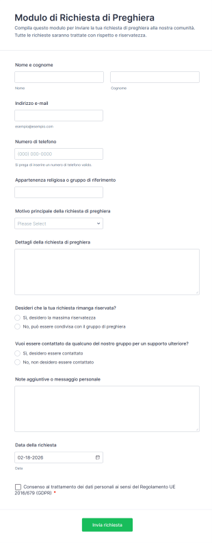 Modulo Di Richiesta Di Preghiera