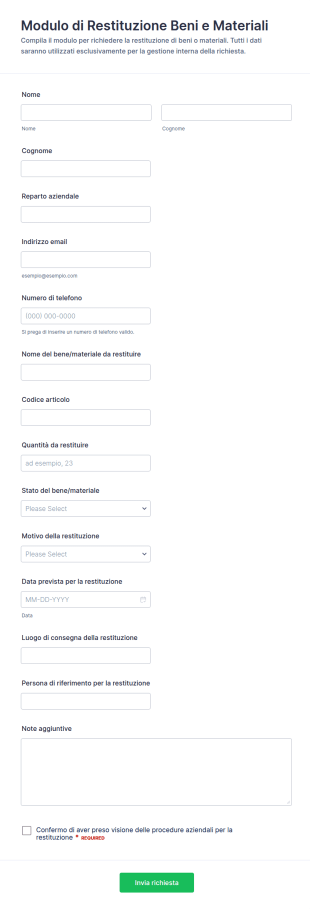 Modulo Di Richiesta Di Prelievo Merci