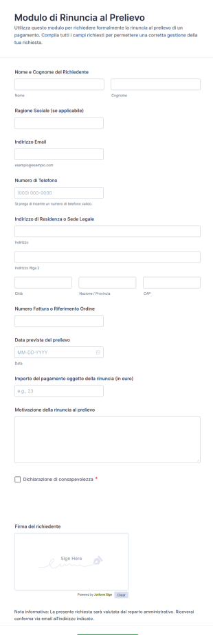 Modulo Di Richiesta Di Prelievo Pagamenti