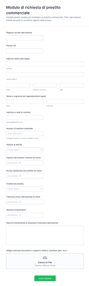 Modulo Di Richiesta Di Prestito Commerciale