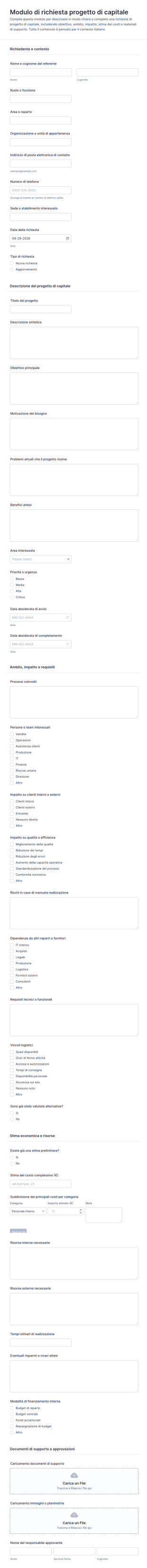 Modulo Di Richiesta Di Progetto Capitale