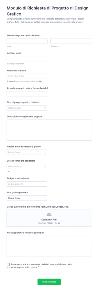 Modulo Di Richiesta Di Progetto Di Design Grafico
