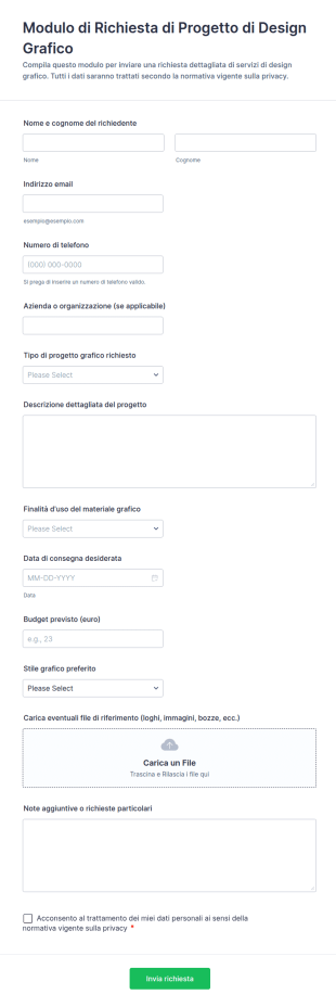 Modulo Di Richiesta Di Progetto Di Design Grafico