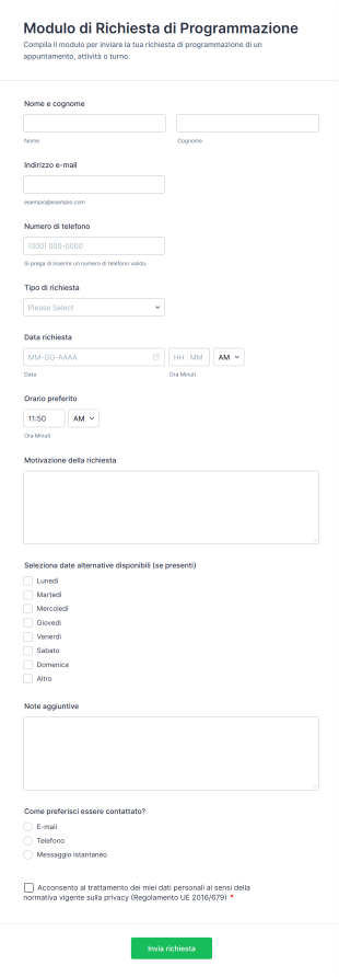 Modulo Di Richiesta Di Programmazione