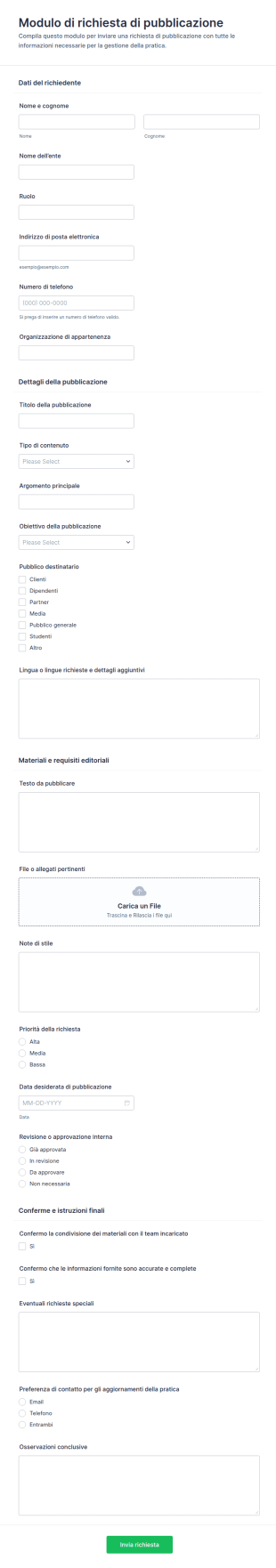 Modulo Di Richiesta Di Pubblicazione