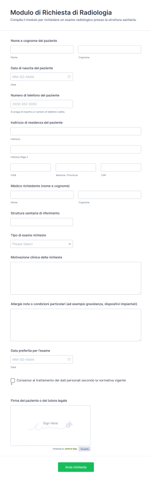 Modulo Di Richiesta Di Radiologia