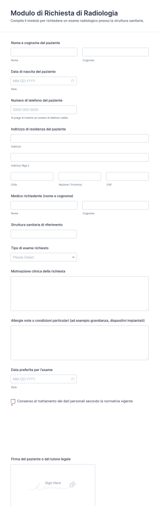 Modulo Di Richiesta Di Radiologia
