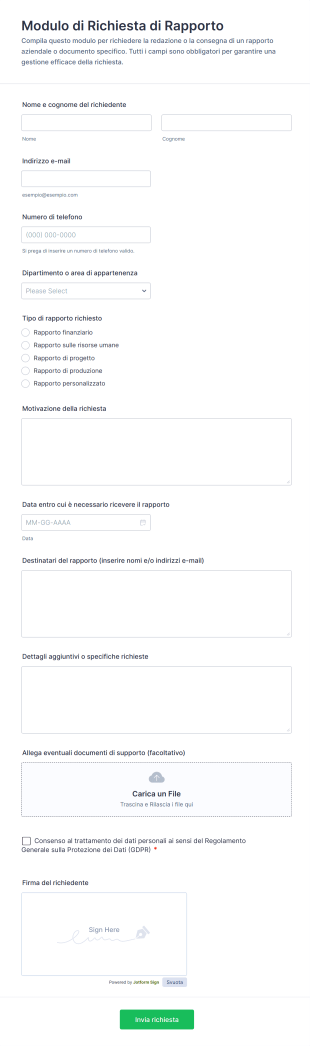 Modulo Di Richiesta Rapporto Form Template